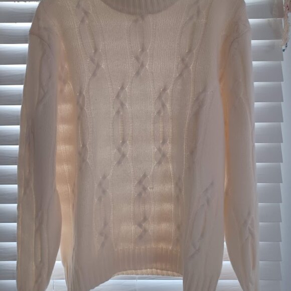 Talbots Women’s XL Cable Knit Sweater Wool Angora Blend Mock Neck Cream White - Picture 3 of 5
